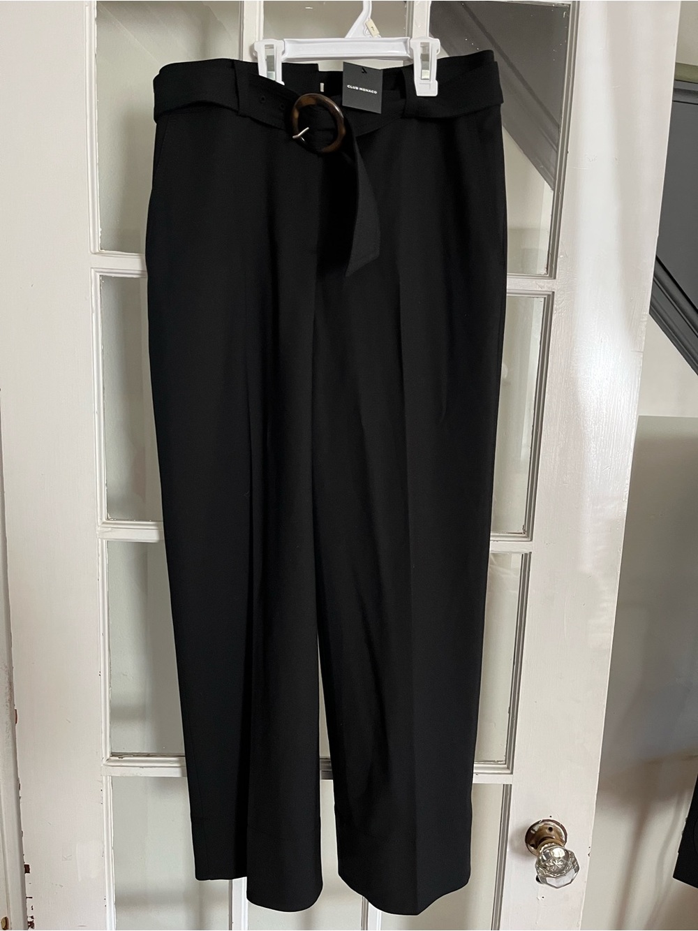 Club Monaco Black High-Waist Trousers with Belt